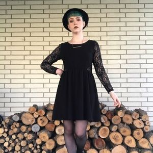 Black lace cut out dress with long lace sleeves